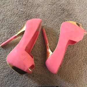 Coral Pink Peep Toe Pumps